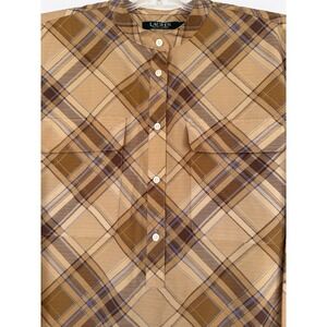 Lauren Ralph Lauren Tan Long Sleeve Popover Split‎ Hem Tunic Top Size L Classic